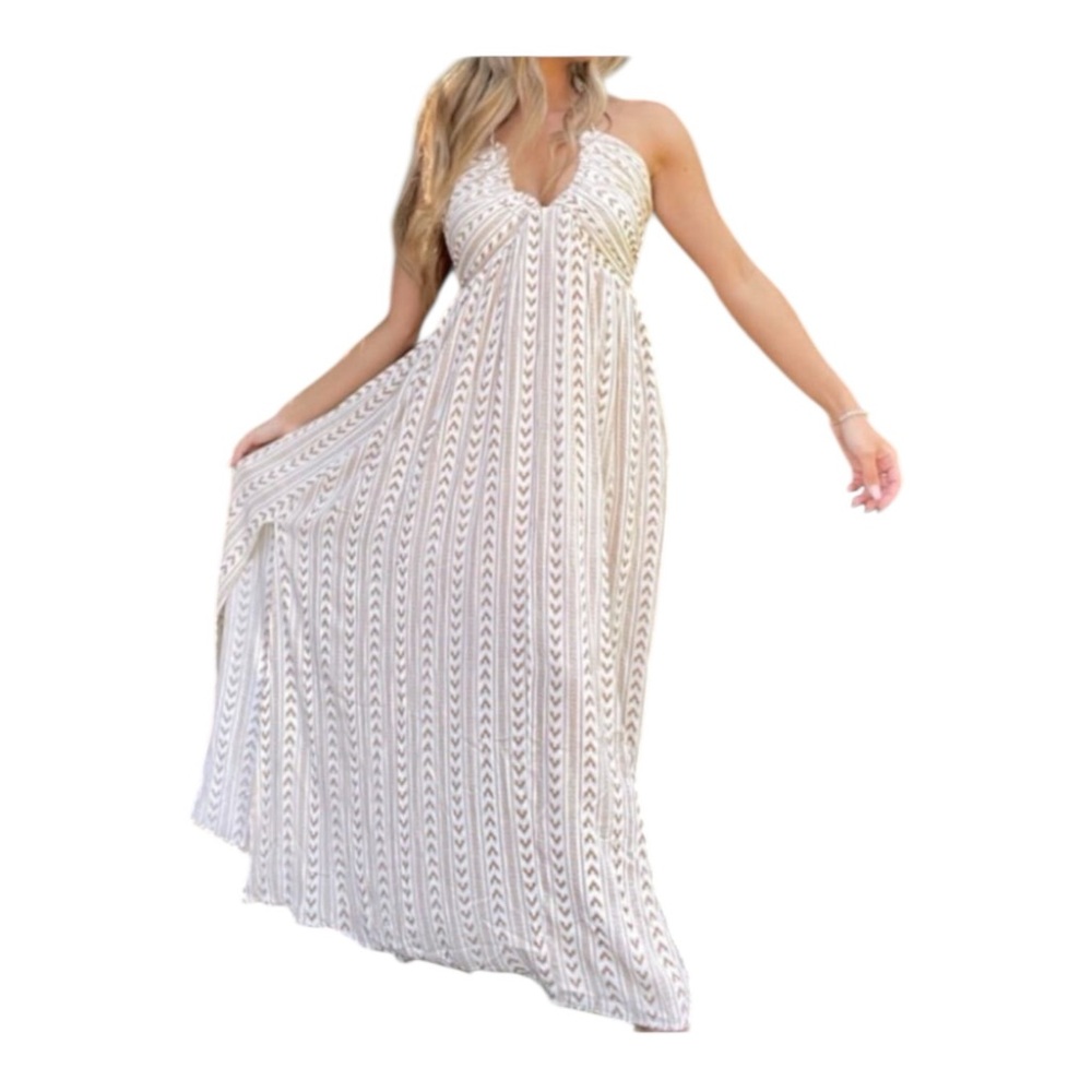 Promesa Maxi Dress Boho Brown Cream L NWT